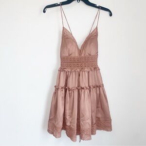 NWT Nalina Lima Satin Mini Dress Crochet Trim Rose/Mauve